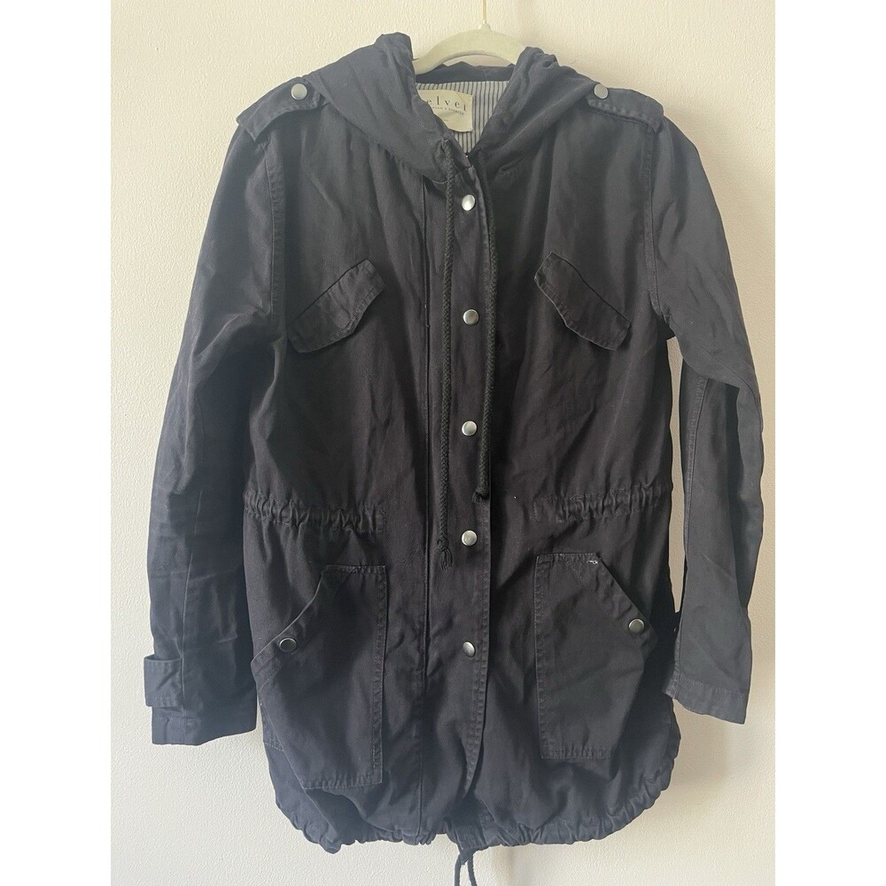 Velvet by Graham & Spencer Black Hooded Utility Jacket Women’s Small Military - Picture 2 of 8
